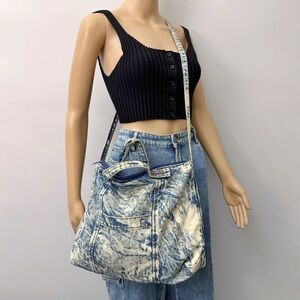 Vintage Denim Acid Washed Large Rommy Shoulder Bag Crossbody Bag.